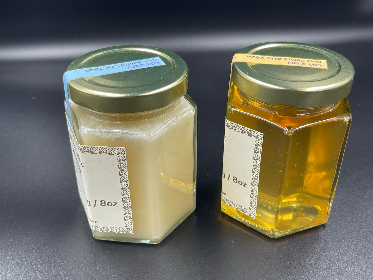 Classic Raw Honey, 3 jar set (2x227g/8oz) - two jars of Liquid honey, one jar of Set honey
