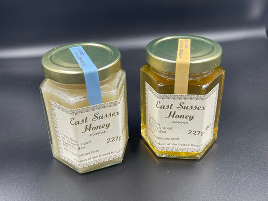 Classic Raw Honey, 3 jar set (2x227g/8oz) - two jars of Liquid honey, one jar of Set honey