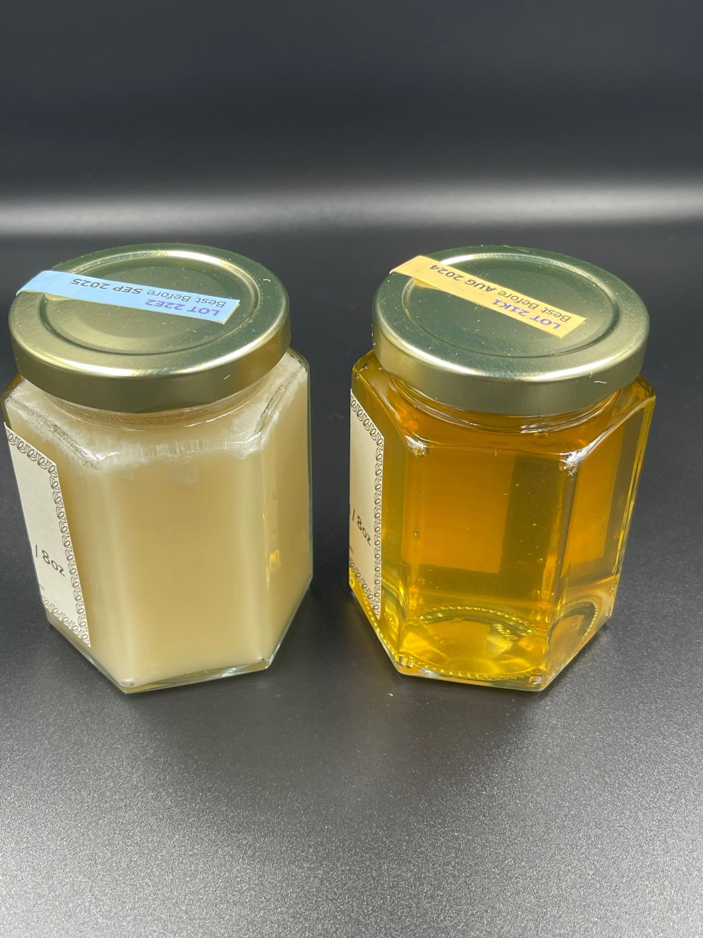 Classic Raw Honey, 3 jar set (2x227g/8oz) - two jars of Liquid honey, one jar of Set honey